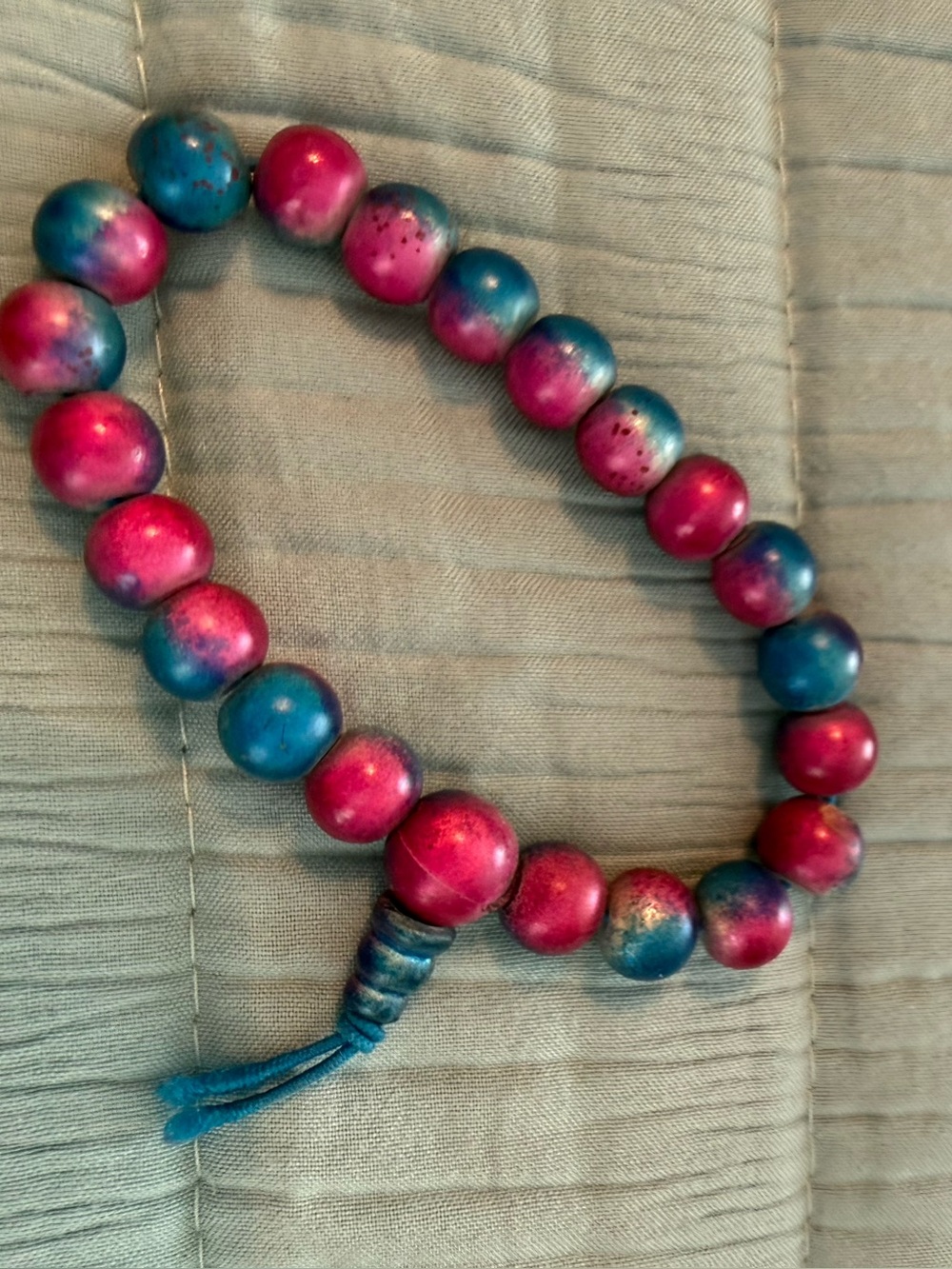 Pink and Blue elastic Beaded Bracelet